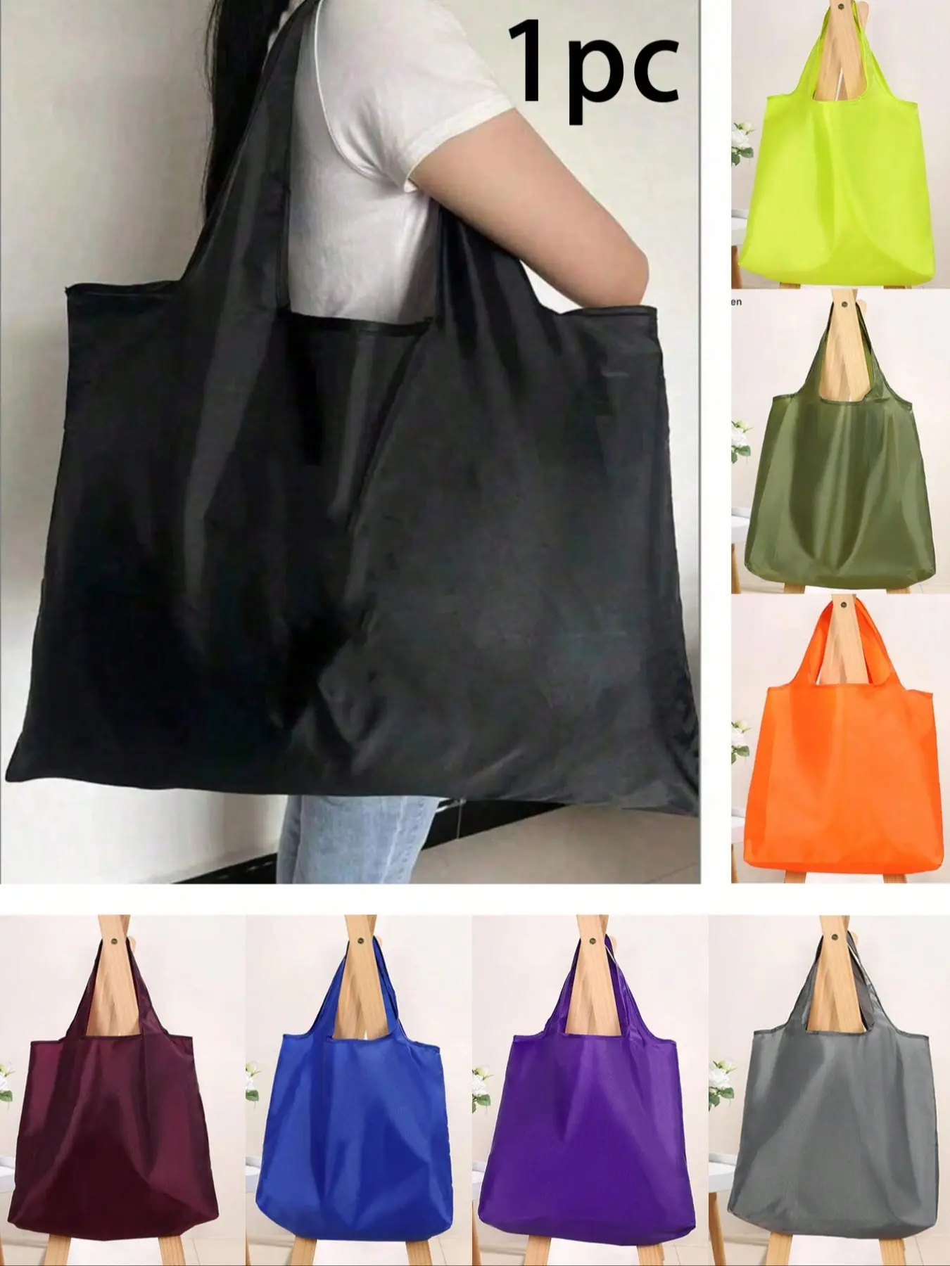 Eco-Friendly Fashion Foldable Reusable Waterproof Shopping Bag, Portable Lightweight Handbag, Large Capacity for Travel Gym Grocery Shopping, Travel Essentials, Reusable Shopping Bags
