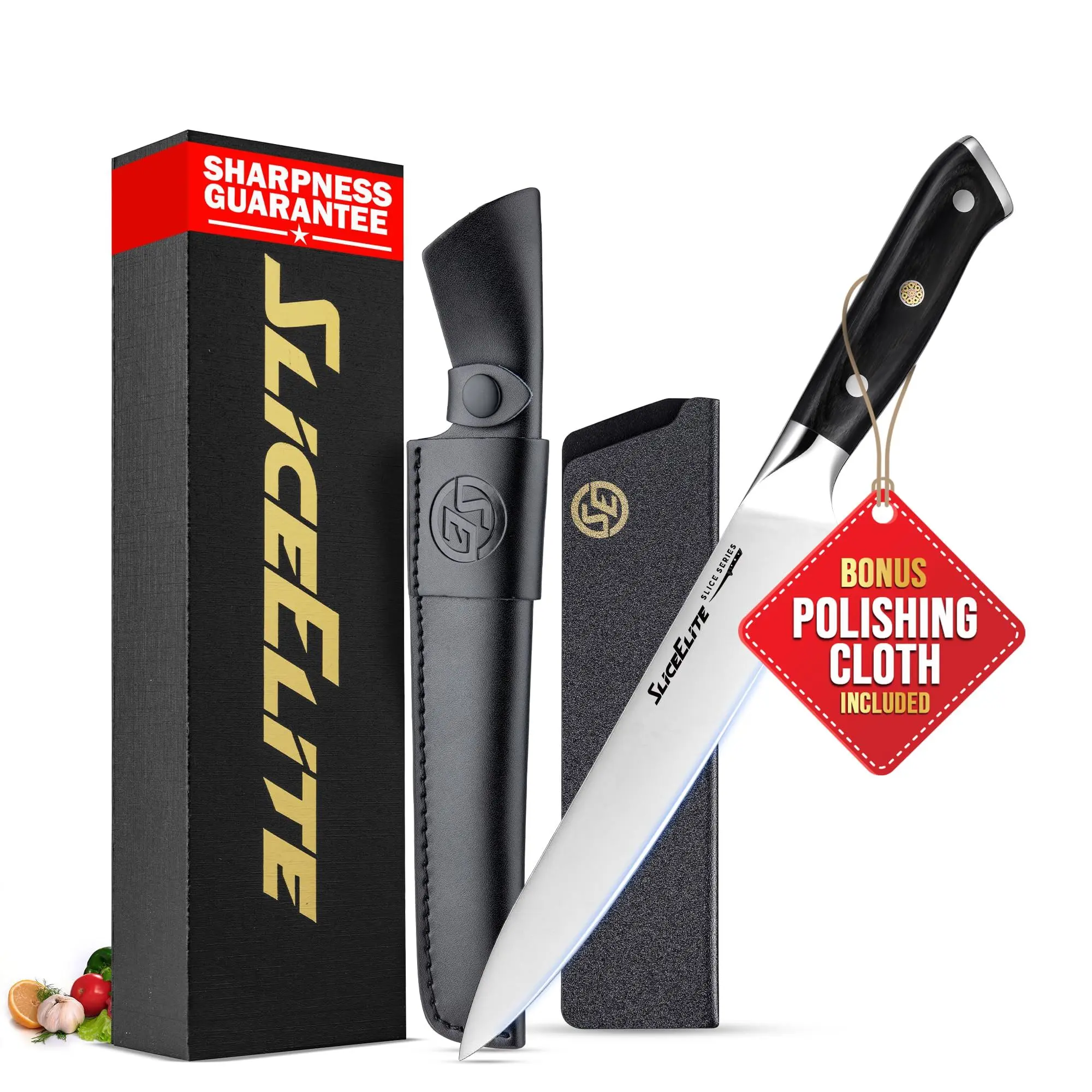 SliceElite Slice Series 8 Inch Carving Knife High Carbon German Stainless Steel Pakkawood Handle Brisket Slicer Chopper BBQ Chef Sharp Fruit Vegetable Butcher Kitchen Cutting Meat Tool Gift Precision Blade