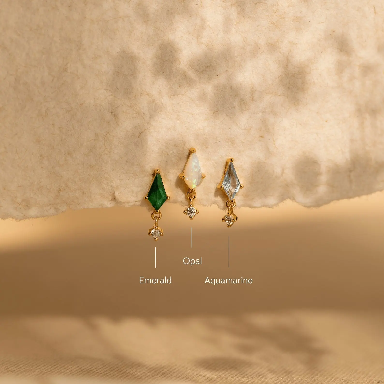 Art Deco Drop Studs by Caitlyn Minimalist - Geometric Stud Earrings in Emerald, Opal & Aquamarine - Kite Gemstone Dangle Earrings - Dainty Jewelry - Birthday Gift