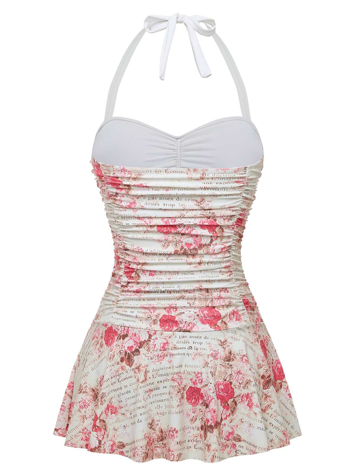 1950s Halter Roses Ruched Tummy Control Swimdress