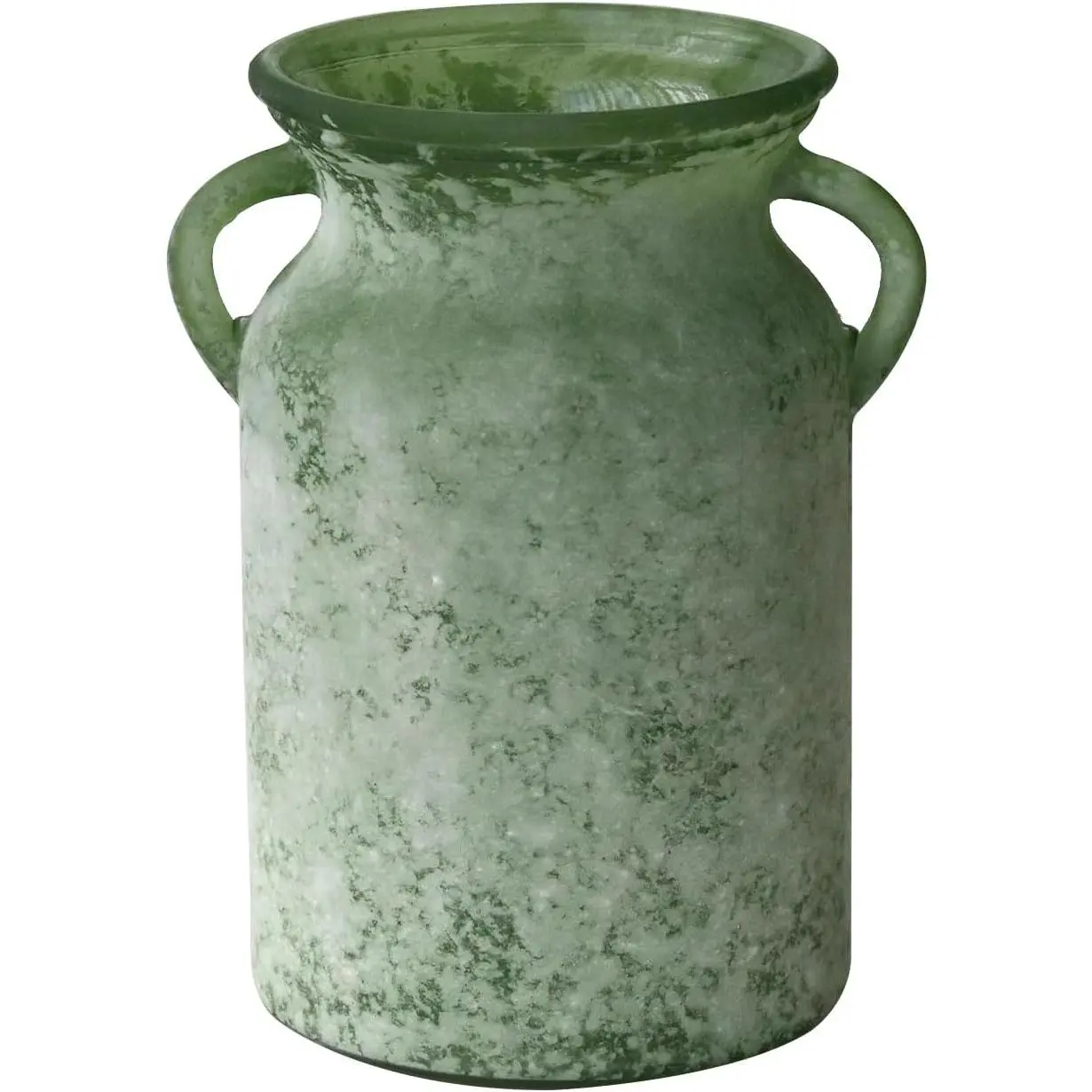 8 in Rustic Imitation Ceramic Glass Decorative Vase with Dual Handles, Vintage White Green Easter Home Decor Centerpiece for Farmhouse Table, Windows