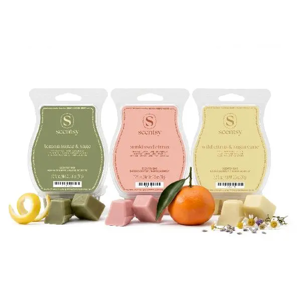 Scentsy Wax Melts, Sunlit Citrus Scent 3 Bar Set, Paraffin Wax Cubes, 7.8oz