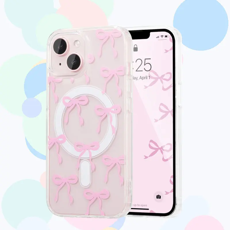 Magnetic MagSafe TPU Cellphone Casing - Transparent, Ultra-Slim, Aesthetic Ribbon Bow Cover for iPhone 17 E/17 Pro Max Plus/16 E/15/14/13/12/11, Anti-Yellowing, Shockproof, Wireless Charging Accessories for Women (Customized Fit)