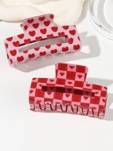 2pcs Valentine's Day Cute Heart Print Hair Clips Set, Women's Hair Accessories, Ponytail Holder, Party Dress Up, Romantic Gift for Her