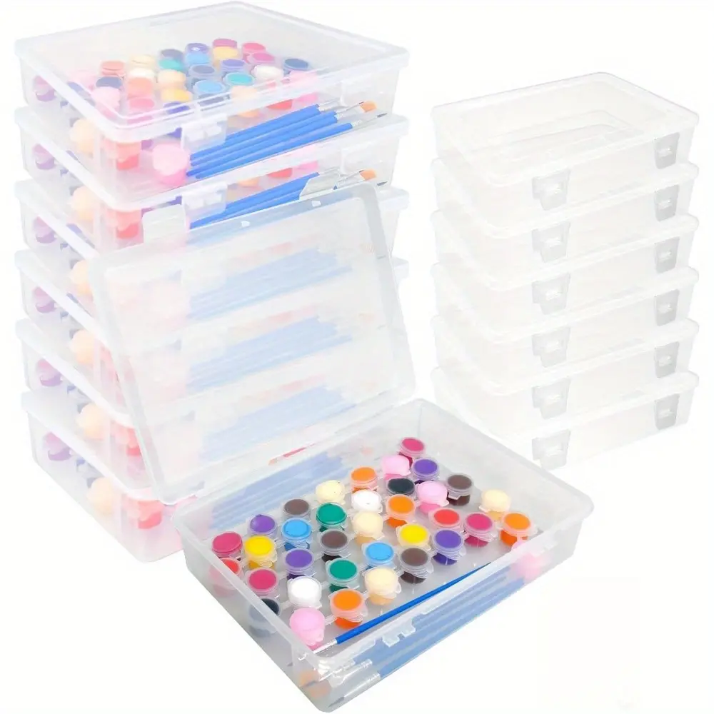 12 Pcs Plastic Storage Box with Lid 7'' x 9'' x 2'' Clear Multipurpose CraftStorage Case for Beads Ornaments Accessoriesr Plastic Containers Pencil Case
