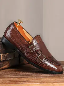 Men's Crocodile Embossed Belted Dress Shoes, Fashionable Slip on Dress Shoes for Work Office, Male All-match Commuter Shoes for Daily Wear