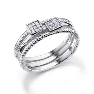 925 Sterling Silver CZ Twisted Ring, Twisted CZ Ring, Silver Twisted Ring, Classic Twisted Silver Ring, Square Shape CZ Twisted Ring