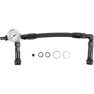 6AN Dual Feed Carb Braided Nylon Fuel Line Double Pump With Pressure Gauge For 4150 Based Carburetor Black