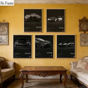 5pcs Frameless Men's Car Posters, Unframed Art Print, High-Definition Wall Art Decor, Modern Home Decor, Suitable for Home Living Room Bedroom Office Restaurant Bar Walls