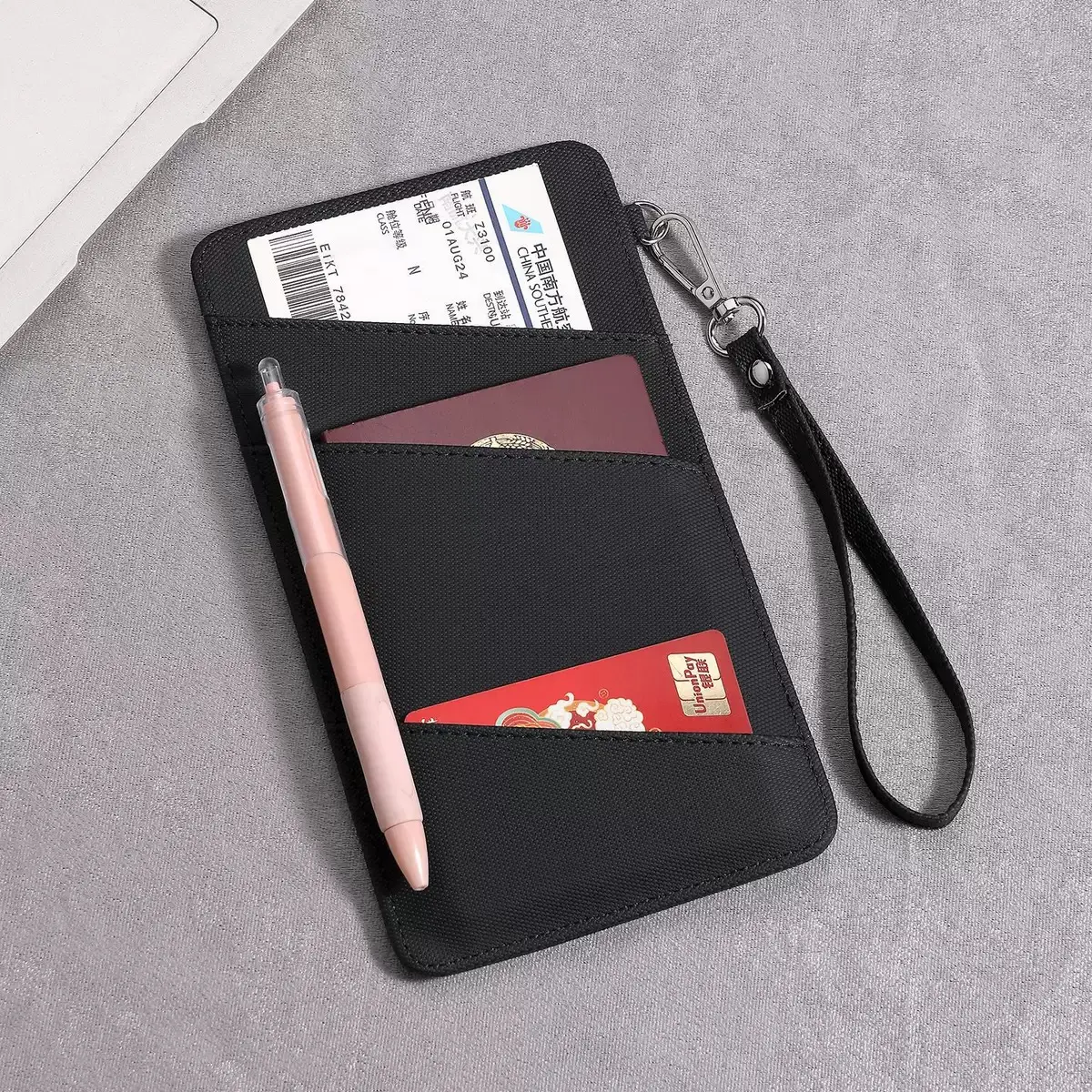 Ultra-Slim PU Leather Passport Holder - Minimalist Travel Wallet with Detachable Wristlet, Zipper Pocket, Pen Loop Ready, Zipcash Security for Men & Women