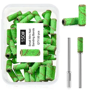 Small Sanding Bands Nail Drill Bit,50 Piece Extra Fine Sanding Bands for Nail Drill with 3.1mm Mandrel Bit for Acrylic Nails Gel Removing Shaping Polishing Nail Salon Use (150 Grit, green)
