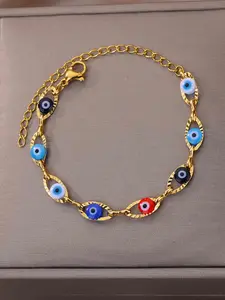 Fashionable Multicolor Devil Eye Stainless Steel Bracelet, Simple Design Creative Women's Daily Wear Party Accessory