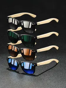 4pcs bamboo and wood frame vintage sunglasses, High Quality Sunglasses, Trendy beach eyewear, suitable for men and women, come with various lens colors and UV400 protection, versatile for different occasions eco-durable