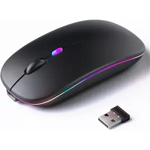 Wireless Rechargeable LED Dual Mode Mouse-Bluetooth 5.2 & USB Receiver, Portable Silent Mouse for Laptop, Desktop, Tablet-Black (Bluetooth Mouse)