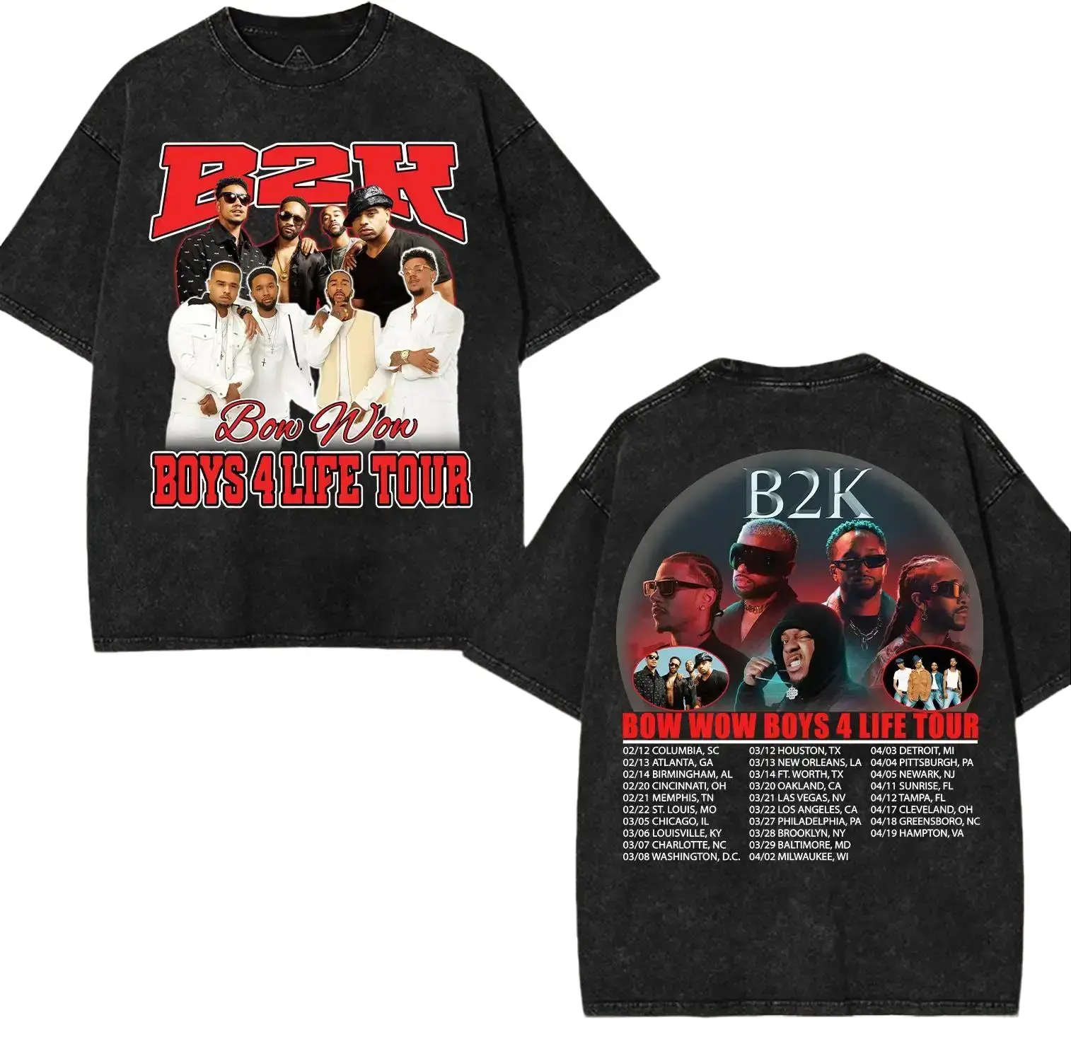 Sale Up To 35%] B2K & Bow Wow Boys 4 Life Tour 2026 Washed T-Shirt