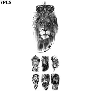 7PCS Waterproof Temporary Tattoo Sticker Lion Family Flash Tatto Tiger Wolf Moon Crown Flower Body Art Arm Fake Tatoo