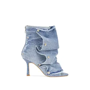 BIRDSONG-LTDENIM PEEP TOE STILETTO BOOTIE