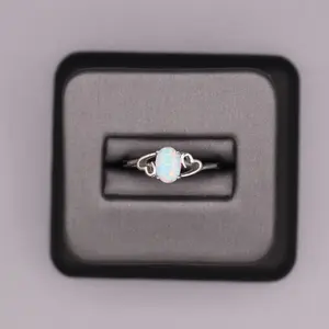 Sterling Silver Stone Ring - Oval Opal Heart Design