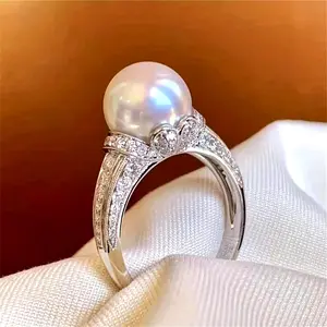 1pc French Romantic Style Silver Plated Pearl Ring, Fashionable Pearl Ring