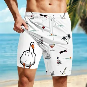 Men's Double-Layer Beach Shorts, 3D Digital Print Western Style, Quick Dry Casual Swim Trunks, Summer Beachwear, 4th of July Independence Day Trendy Shorts