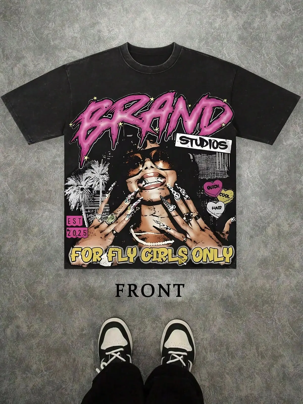 Y2K Fly Girl Retro Graphic Tee Oversized Streetwear Heavyweight Washed T-Shirt Premium Soft Gildan Cotton Blend Loose Fit Grunge Aesthetic Casual Top Gift for Her