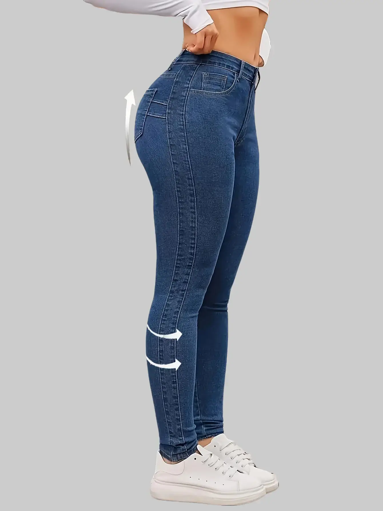 Curvy Fit High Waist Skinny Jeans Women Dark Blue Stretch Denim