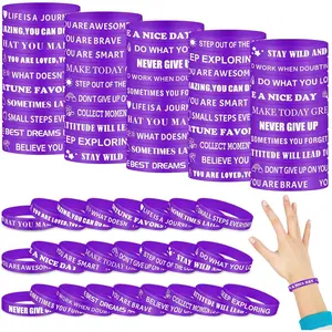 Purple Party Favor 50 Pcs Motivational Quote Bracelets Bulk Inspirational Silicone Rubber Wristbands Stretch Silicone Wristbands Gifts Thank You Gifts for Teacher Staff Adult Men Women