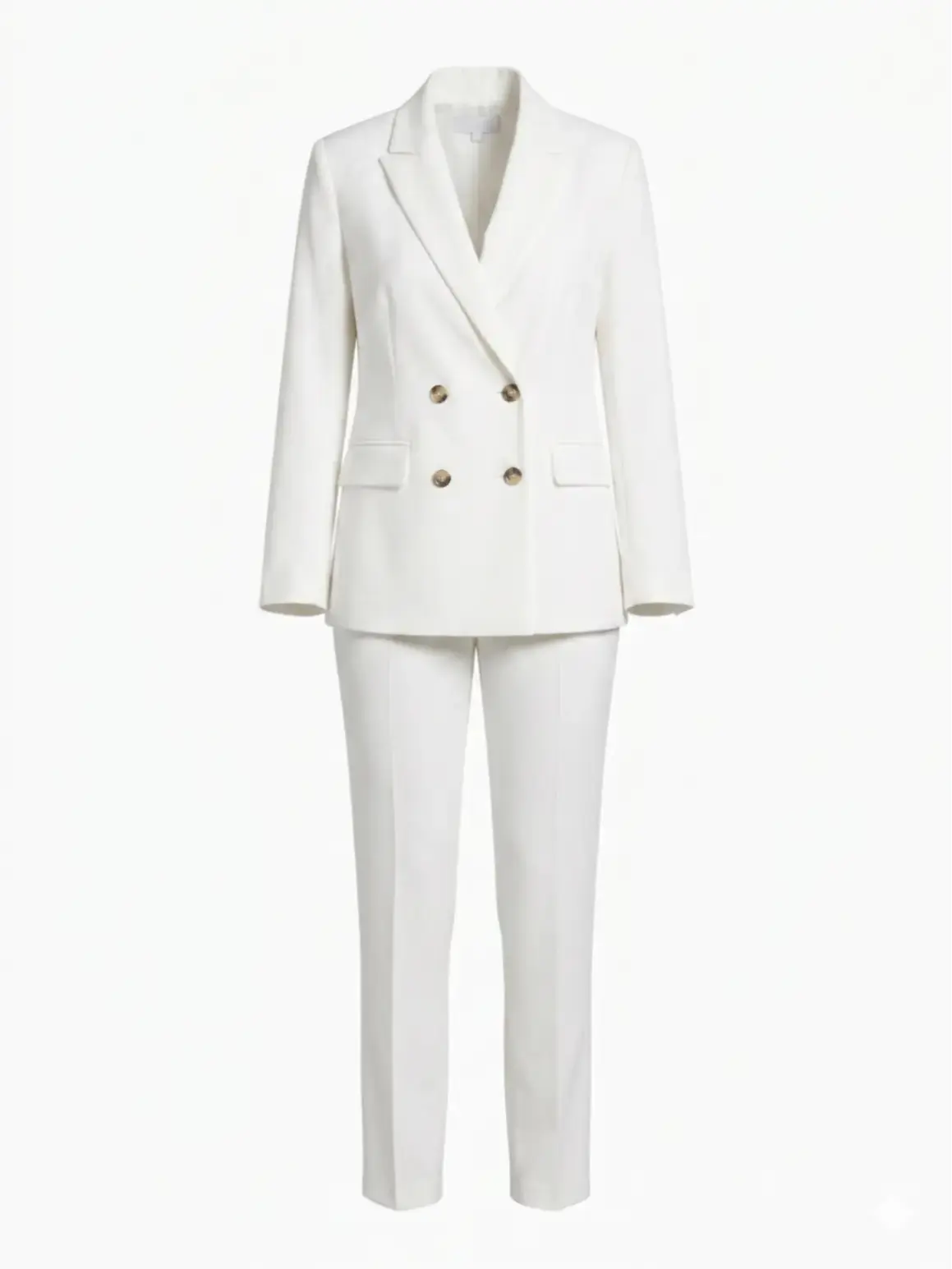 Women's Classic 2-Piece Formal Suit Set - White Long-Sleeve Double-Breasted Button Blazer & Structured Trousers, Style for Professional Corporate Office Business Wear, Longsleeves, Corporate Office Wear, Fit, Minimalist