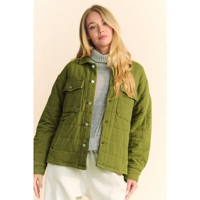 Quilted Button Down Shacket with Chest Pockets - Casual Design, 100% Cotton & 100% Polyester, Machine Wash Cold, Ideal for Layering