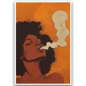 Black Woman Art African American Women Black Girl Canvas Wall Art Woman Smoking Wall Art Modern Print Painting Vintage Female Portrait Picture for LivingRoom Bedroom Gallery Display