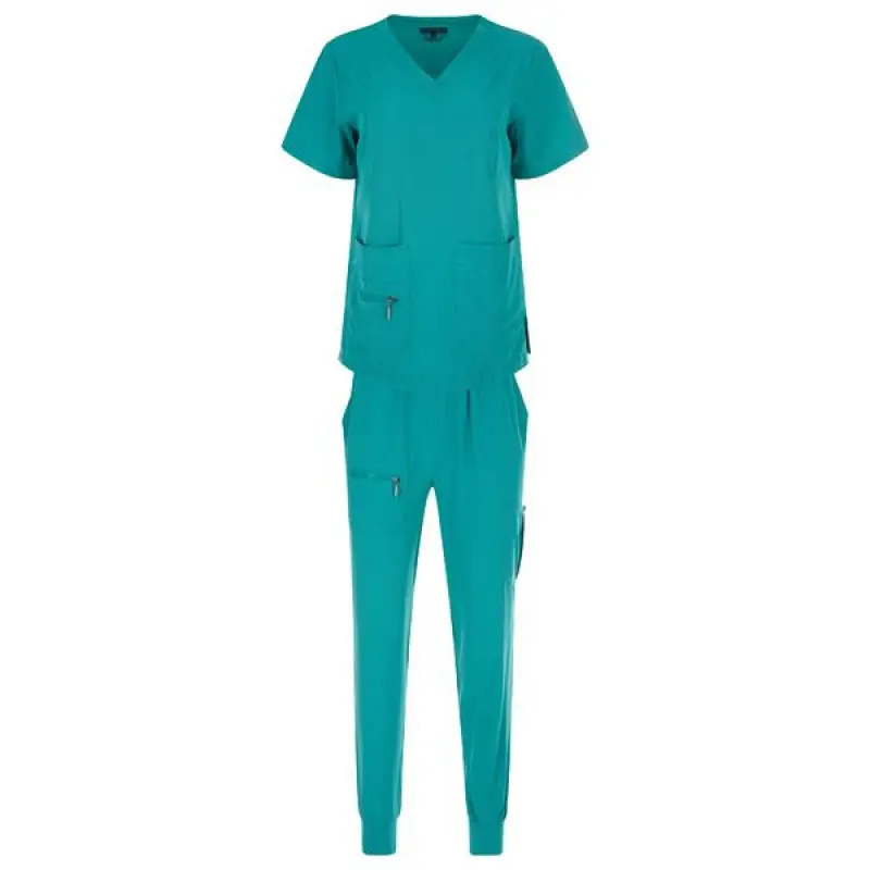 Women's Stretch Jogger Scrubs Set Solid V-Neck Nursing Uniform Quick Dry Breathable