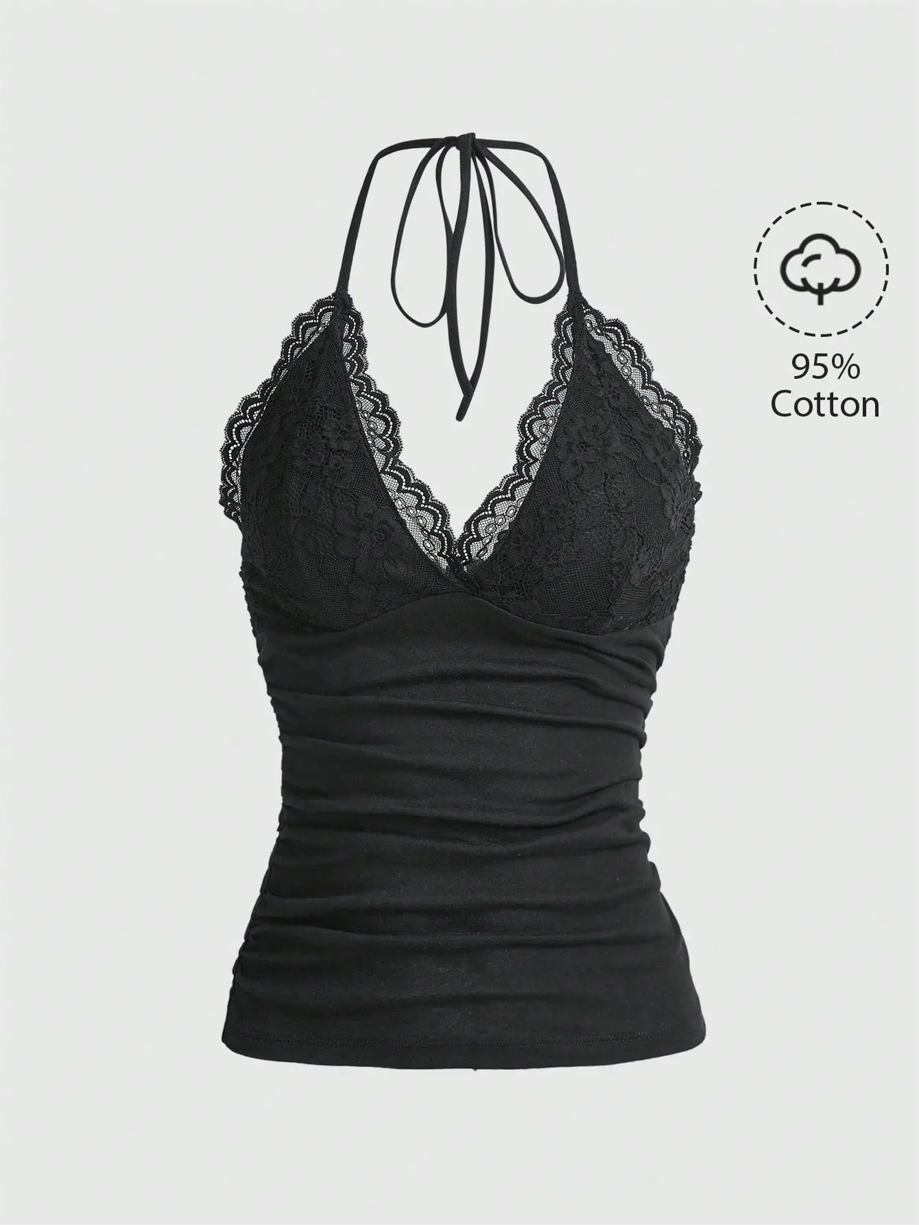 Women's Punk Grunge Halter Tank Top Contrast Lace Ruched Slim Fit Y2K Goth Cami Top