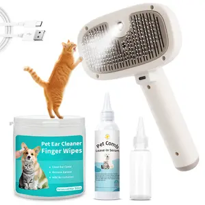 BKUSX Cat Steam Brush, Dog Brush for Shedding, Pet Spray Hair Removal Comb, Pet Brush for Short & Long Hair, USB Rechargeable Grooming Supplies, Spritz Defur Comb with Finger Wipe for Teeth (White)