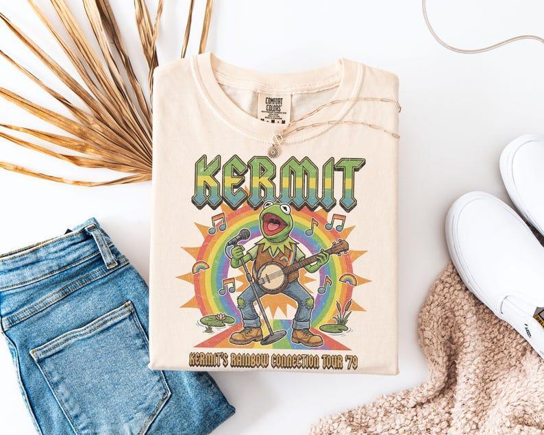 Comfort Colors Vintage Style Kermit the Frog Shirt, Rainbow Connection Tour '79 Graphic Tee, Retro Muppets Band T-Shirt, Comfort Colors Nostalgia Top