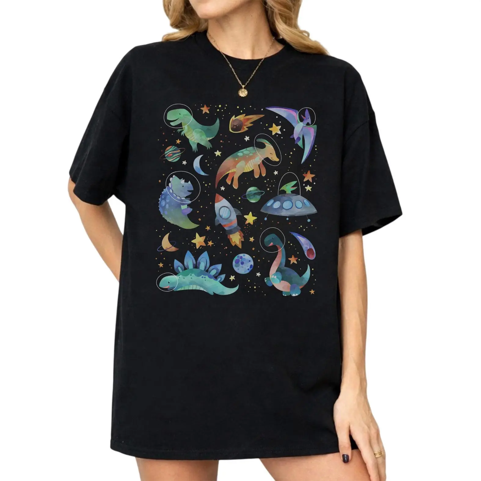 Comfort Colors Space Dinosaur Shirt, Cosmic Dinosaur Graphic Tee, Cute Galaxy Dino Shirt, Gift for Dinosaur Lovers
