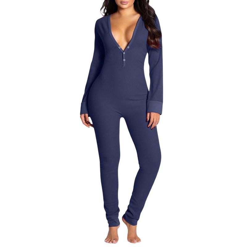 Women's Sleeping Romper, Valentine's Day Pajamas, Long Sleeve V-Neck Printed Loose Detachable Crotch Elastic Home Clothes