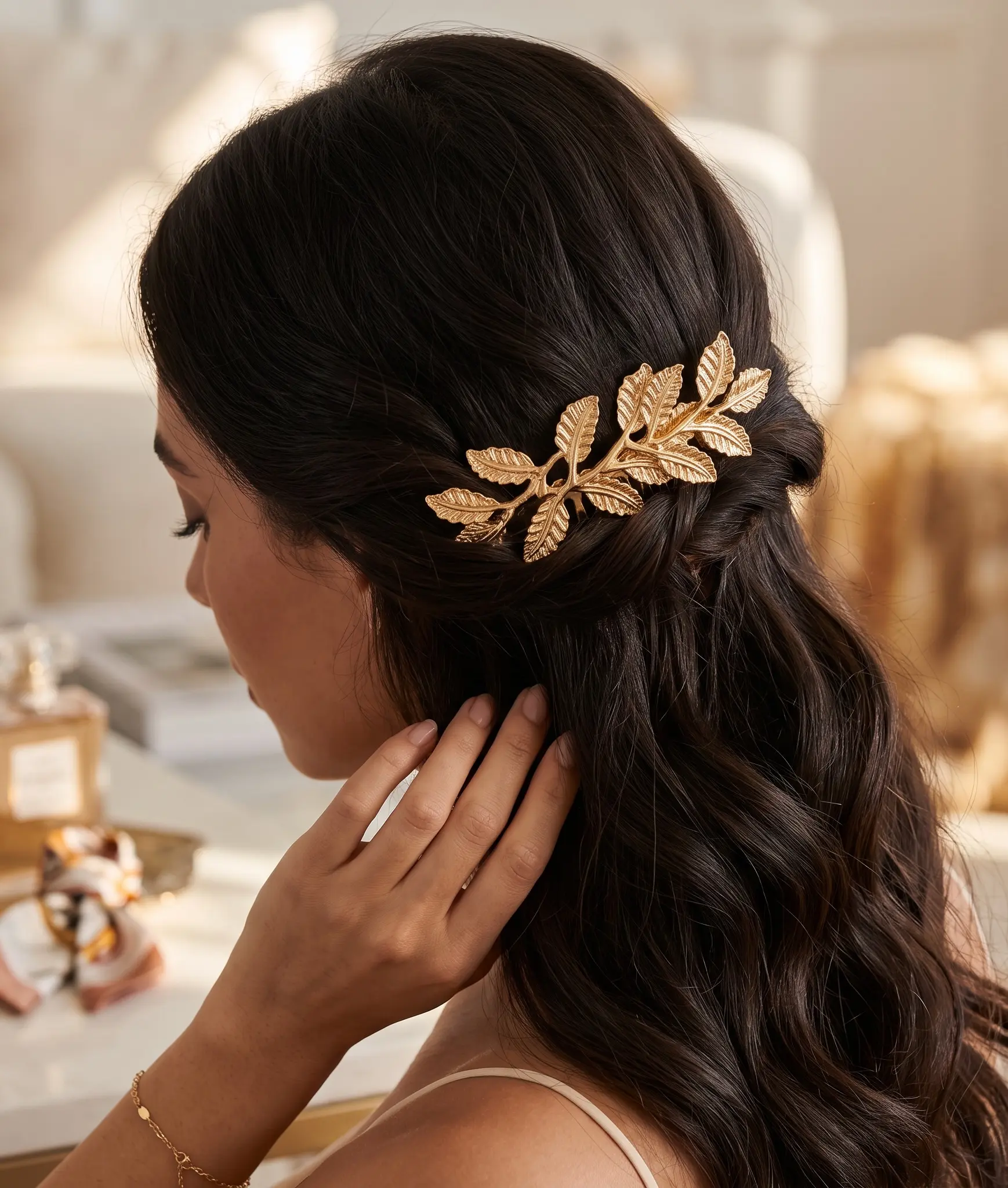 Elegant Leaf Branch Metal Hair Comb – Gold, Silver & Rose Gold