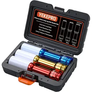 Lug Nut Socket Set 1/2" Drive Impact Tools, Non-marring & Thin Wall Lug Nut Socket Set, Extra Long 150mm Deep Socket for Wheel Lug Nut Remover, 3pcs Metric Sizes 17 19 21mm, 6 Point, W12003A