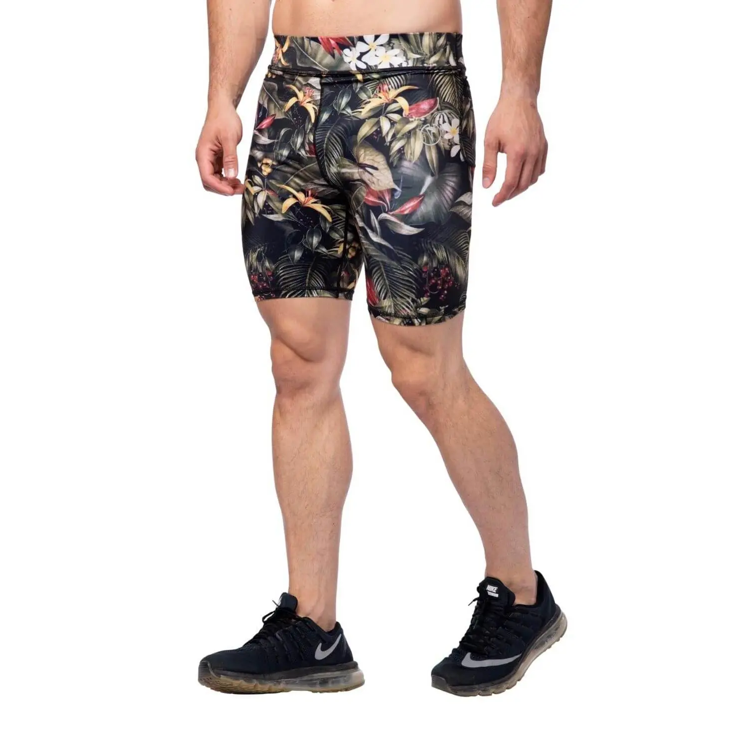Kapow Meggings Tarzan Jungle Print Compression Shorts - Light-Medium Support with Phone & Zip Pockets for Gym Workouts