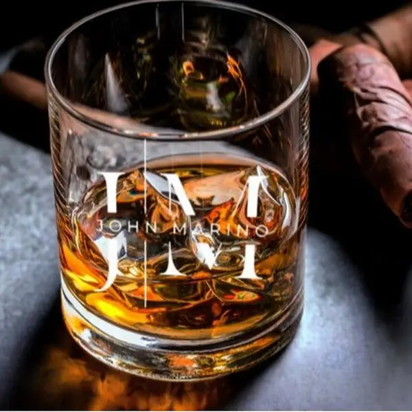 Engraved Monogram Whiskey Glass, On the Rocks, Bourbon Glass, Executive Gift, Old Fashioned