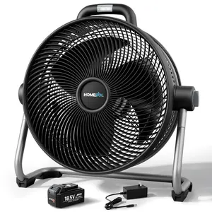 HOMEVOL 20 Inch High Velocity Cordless Floor Fan, 18.5V 5.2Ah Rechargeable Battery Powered 4000 CFM Industrial fan with Carry Handle & Led Light, 6-Speed, 180° Adjustable Tilt, Up to 30 Hours, UL Listed summervibes