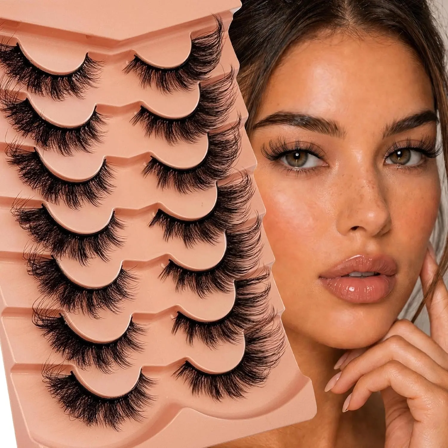 7 Pairs 9D Faux Mink False Eyelashes, 18Mm Wispy Fox Cat Eye Strip Lashes, Fluffy Natural Volume Reusable Lashes For Everyday & Glam Makeup