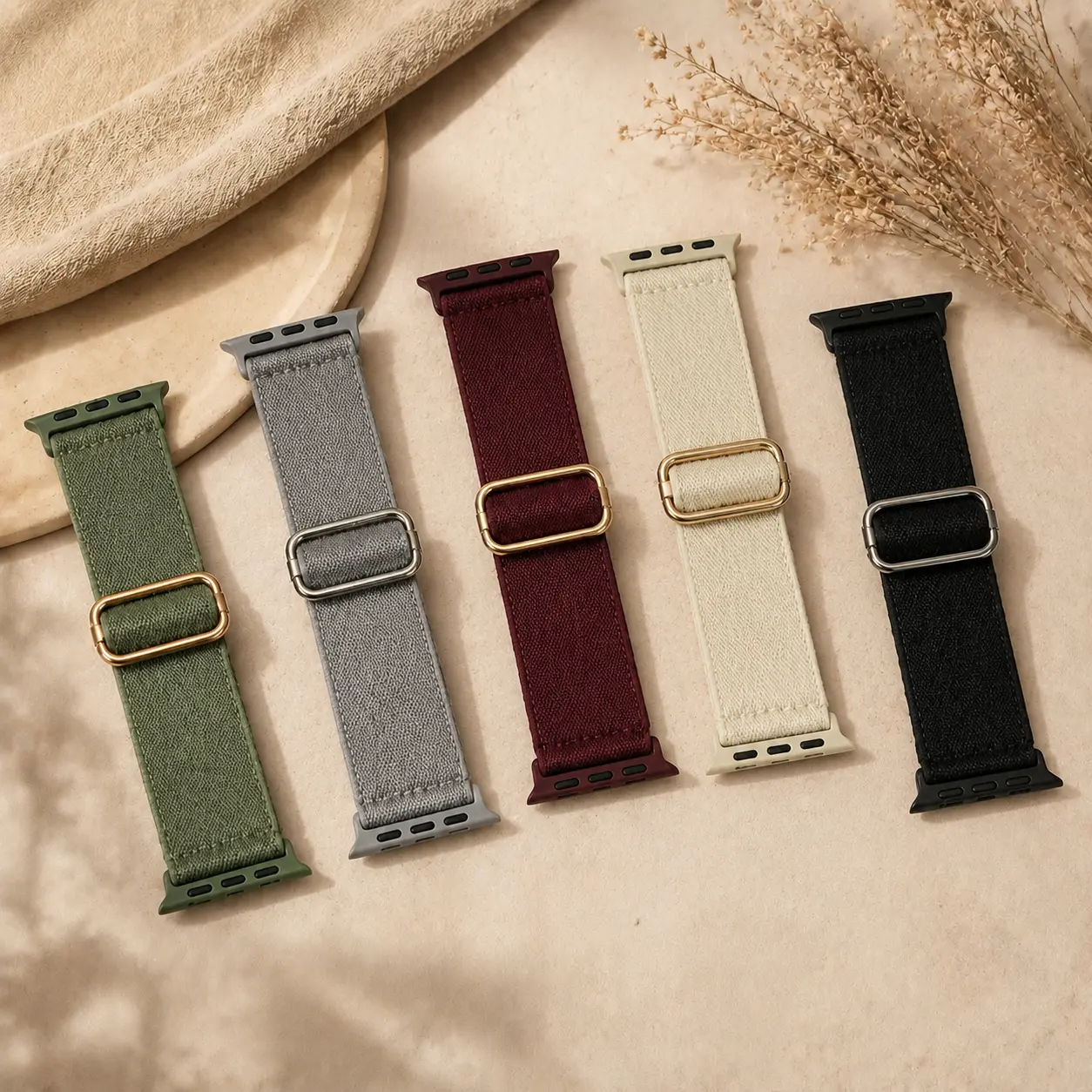 5-Pack Colorful Nylon Watch Bands, Stretchy Elastic Sport Loop Straps, Soft Breathable Adjustable Wristbands Compatible with Smart Watch Ultra & Series 11-1 SE, Women Men