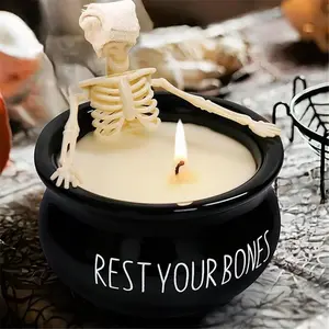 Halloween Decorations Indoor - Vintage Halloween Skeleton Candles Decor Gifts - Cute Farmhouse Gothic Party Birthday Candle Decoration Centerpieces for Table Home Room Mantel Office Kitchen, Soy Wax Scented Candle for Table, Bath Décor,Farmhouse,Bathroom