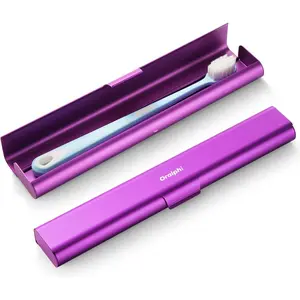 Aluminum Toothbrush Travel Case, Travel Toothbrush Holder, Manual Toothbrush Box Container for Traveling,, Camping, Business Trip-Purple