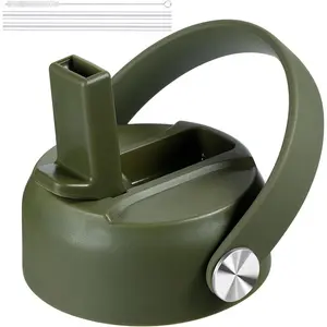 Wide Mouth Straw Lid with Flip Top, Replacement Cap with Straw for  18 32 40 oz Wide Mouth Water Bottle & 12 16 20 oz Coffee Flask,  Leakproof  Lid (Olive Green)