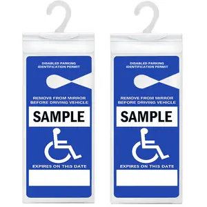 Pack of 2 Handicap Placard Protector Holder, Ultra Transparent Disabled Parking Placard Protector Hanger Sleeve, with Plastic Large Hanger, Ultra Transparent Disabled Parking Permit Protector Sleeve, Handicapped Placard Cover