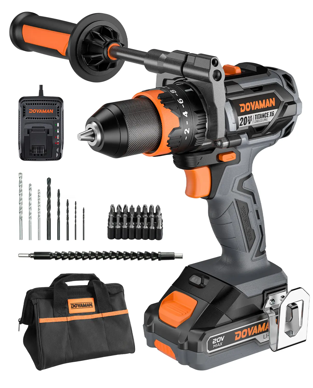 #summerfinds DOVAMAN X6 20V Cordless Drill Brushless 575 in-lbs 36000 BPM 2-Speed 1/2” Metal Chuck 18+1+1 Clutch Impact Drill Driver Kit for Brick Wall Metal Wood