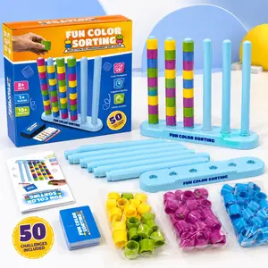 Color Stacking Challenge – 2 Stacking Trays + 50 Double-Sided Cards | Montessori Sensory Balance Game for Toddlers | STEM Educational Toy for Fine Motor Skills & Focus Training | Family Board Game for Ages 6+ | Ideal Gift for  Birthday, Children's Day