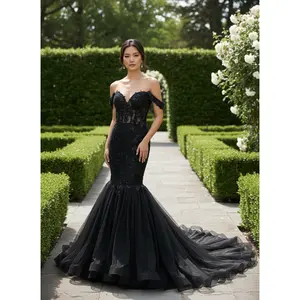 Samantha Black Mermaid Wedding dress with See Through Bodice , Black Wedding Dress, Gothic Wedding Dress, Lace wedding dress